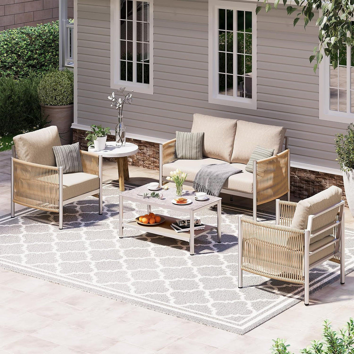 aluminum outdoor patio furniture set with dual-layer coffee, main product view