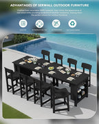 SERWALL Outdoor Bar Table, All Weather HDPE 36" Counter Height Dining Table with Storage and Wine Rack for Patio, Garden, Backyard, Balcony, Poolside, Black