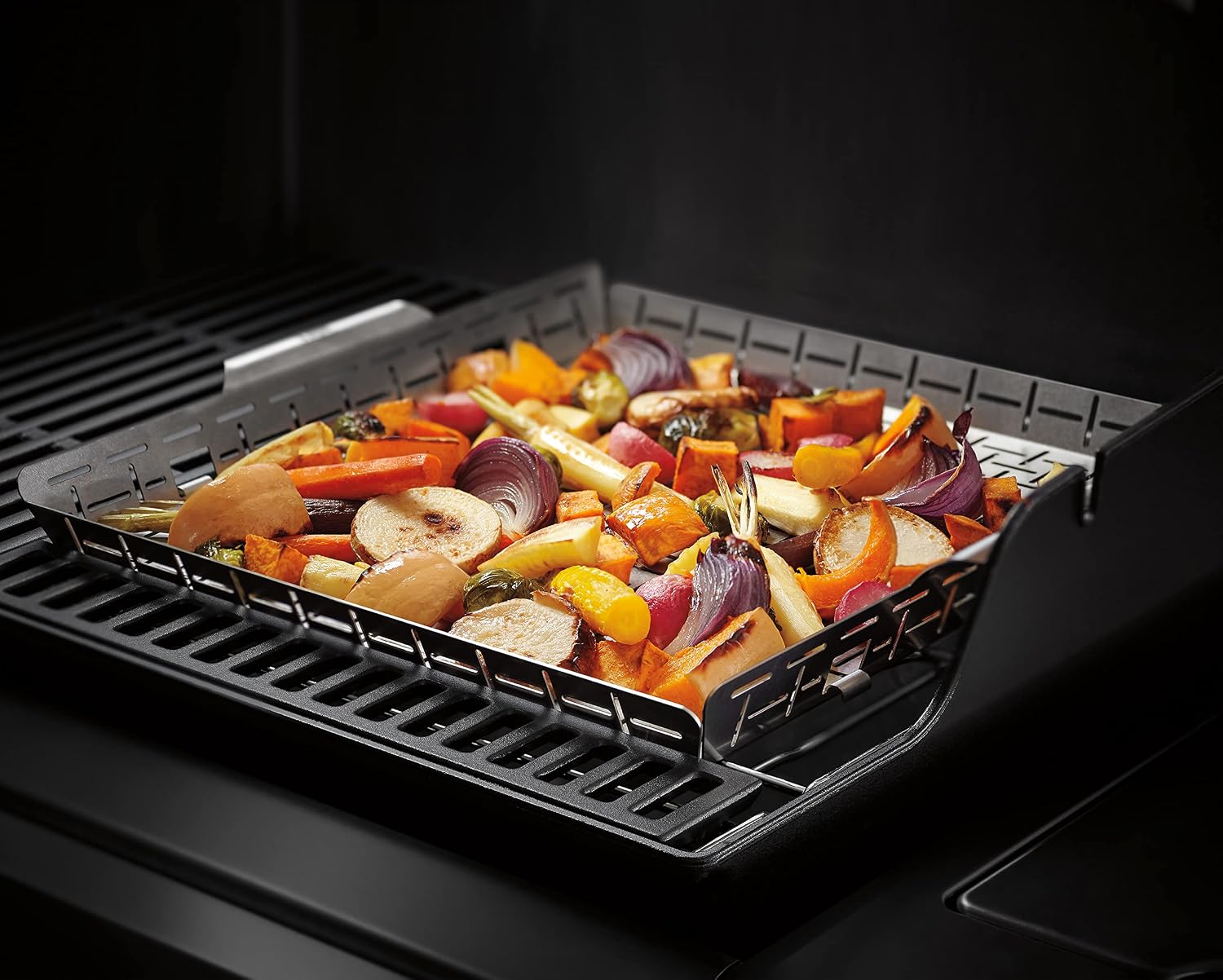 Weber Crafted® Roasting Basket, Stainless‑Steel for Gourmet Grilling | Grill Basket for Even Roasting of Vegetables & Delicate Foods - Grill Accessory, Culinary Tool for Outdoor Cooking