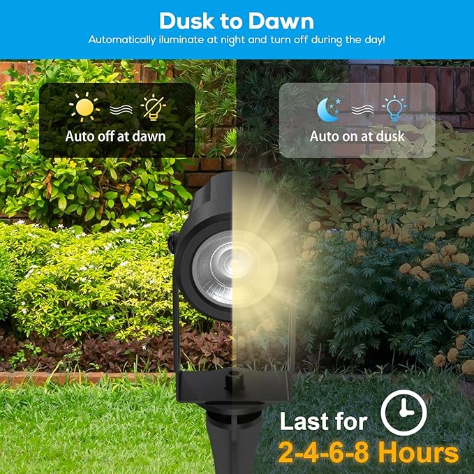 ZYAN Landscape Spotlights with Sensor, 5 Lighting Modes for Brightness Adjustment, Dimmable Timer Auto On Off, Low Voltage Outdoor IP65 Waterproof for Patio Yard Garden Pathway, Warm White (10 Pack)