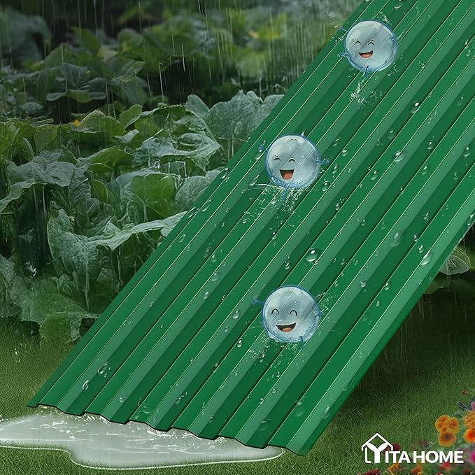 YITAHOME 8x4x2ft Large Raised Garden Bed Kit, Galvanized Metal Planter Box with Gloves, Ground Nails, Support Rod & Safety Rubber, Outdoor Above Ground Planters for Plants Vegetables Flowers, Green