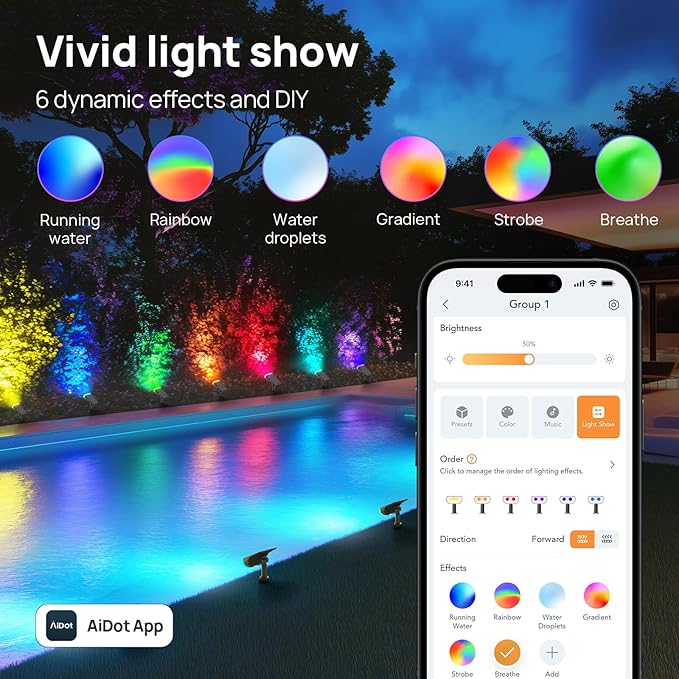 Linkind Smart Solar Lights Outdoor SL5 with Motion Sensor, APP Control Color Changing Solar Spot Lights Outdoor, St. Patrick's Day Decorations, IP65 Landscape Lighting for Yard, Garden, Path(6 Pack)