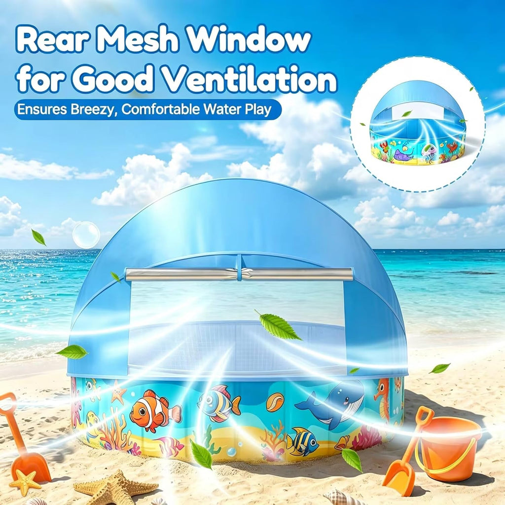Foldable Kiddie Pool with Canopy 47IN Baby Swimming Pool for Kids | 47IN Toddler Baby Pool with UPF 50+ Shade, Carry Bag Non-Slip, Non-Inflatable Portable Water Play Pool for Backyard Beach