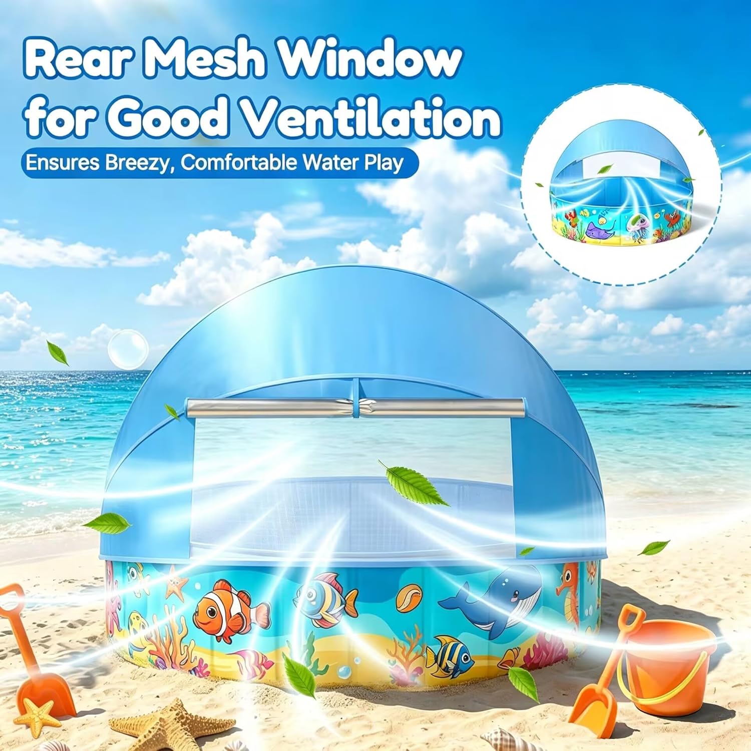 Foldable Kiddie Pool with Canopy 47IN Baby Swimming Pool for Kids | 47IN Toddler Baby Pool with UPF 50+ Shade, Carry Bag Non-Slip, Non-Inflatable Portable Water Play Pool for Backyard Beach