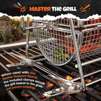 2-in-1 Rolling Grill Basket 304 Stainless Steel Rotatable with Dual Handles | Crank & Straight Grip Handles, Grill Net for Vegetables Shrimp & More, Ideal BBQ Gift for Men, Dad, Husband, Dishwasher Safe