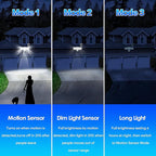 Energetic Solar Outdoor Lights, 1800LM 150 LED Security Motion Sensor Outdoor Lights with Remote Control, IP65 Waterproof Floodlight, 3 Head Motion Detected Spotlight for Garage, Pack of 2 (White)