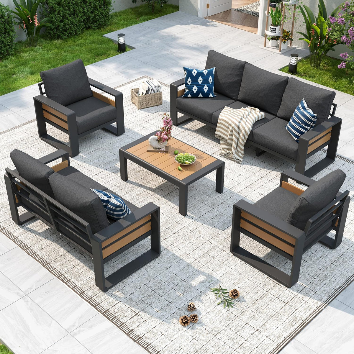 aoxun aluminum patio furniture set, 5 piece luxury, main product view