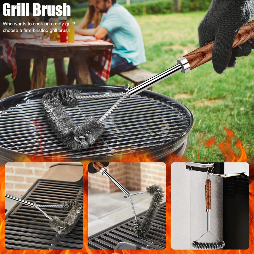 RINPIR 31pcs BBQ Grill Accessories Gifts for Men Dad, Heavy Duty Grilling Tools Gift Set for Father‘s Day, Stainless Steel BBQ Utensils Kit with Mats, Grill Brush in Carrying Bag Brown