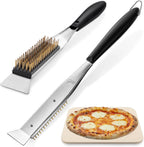 Hans Grill 2-in-1 Pizza Oven Brush & Scraper | Dual-Purpose Pizza Stone Brush Scraper with Stainless Steel Head | Outdoor Oven Cleaning Accessories, Stone Cleaner, Essential Cooking Tools. | Dual Purpose Pizza Stone Cleaning Brush and Scraper, Brass