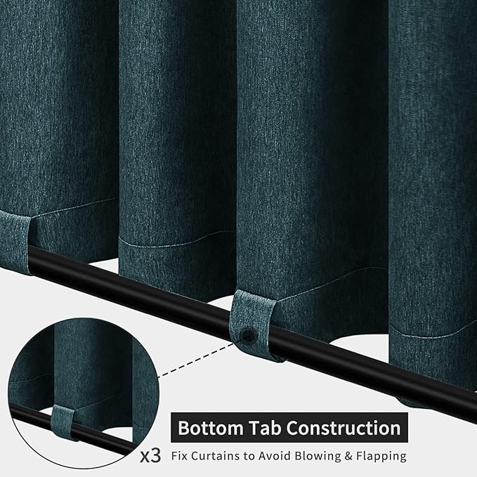 Easy-Going Linen Look Outdoor Curtains Waterproof Windproof Porch Curtains, Soft Thicken Outdoor Privacy Curtains for Patio, Gazebo, Grommet Top and Tab Bottom Drape, 1 Panel, 54x120 inch, Teal