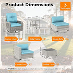 8-Seat Modern Patio Furniture Set with Swivel Rocking Chairs, Thick 4″ Cushions, Dual-Strand Wicker Rattan, Rust-Resistant Steel Frame – Outdoor Conversation & Modular Sectional,Blue