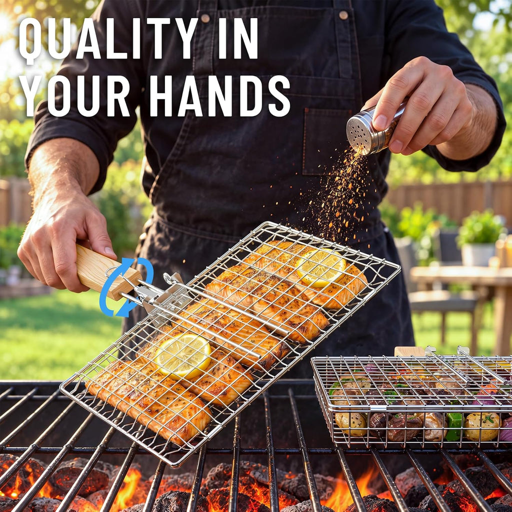 nesting grill basket set, bbq accessories, outdoor camping, close-up detail
