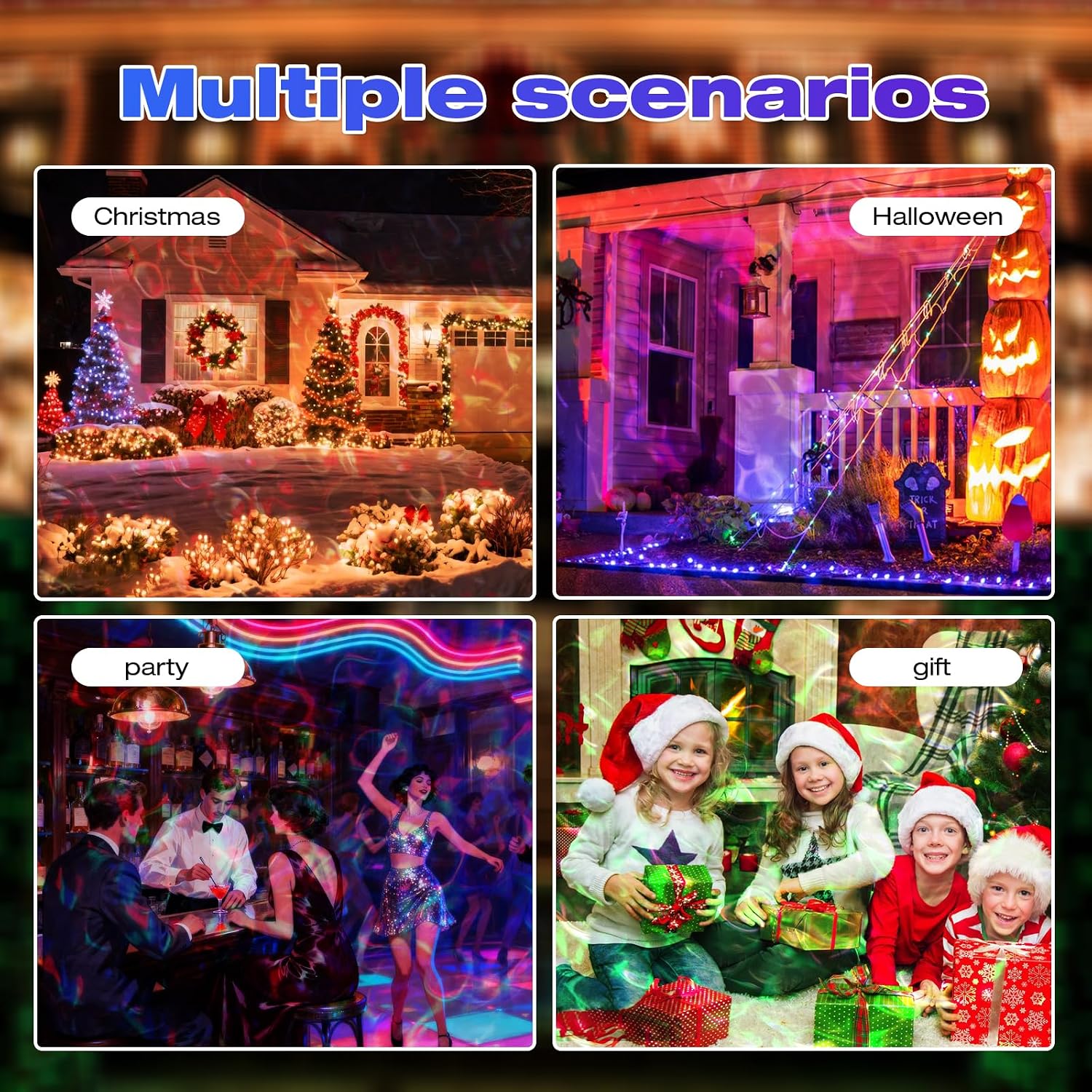 Projector Lights Outdoor, 14 Colors Water Wave Ocean Moving Effect RGBW LED Night Light Weatherproof with Remote & Timer for Halloween Christmas Holiday Garden Yard House Parties Bedroom Ceiling Decor