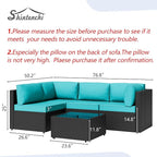 Shintenchi 5 Pieces Outdoor Patio Sectional Sofa Couch, Black PE Wicker Furniture Sets, Patio Conversation Sets with Washable Cushions Glass Coffee Table for Garden, Poolside, Backyard,Blue
