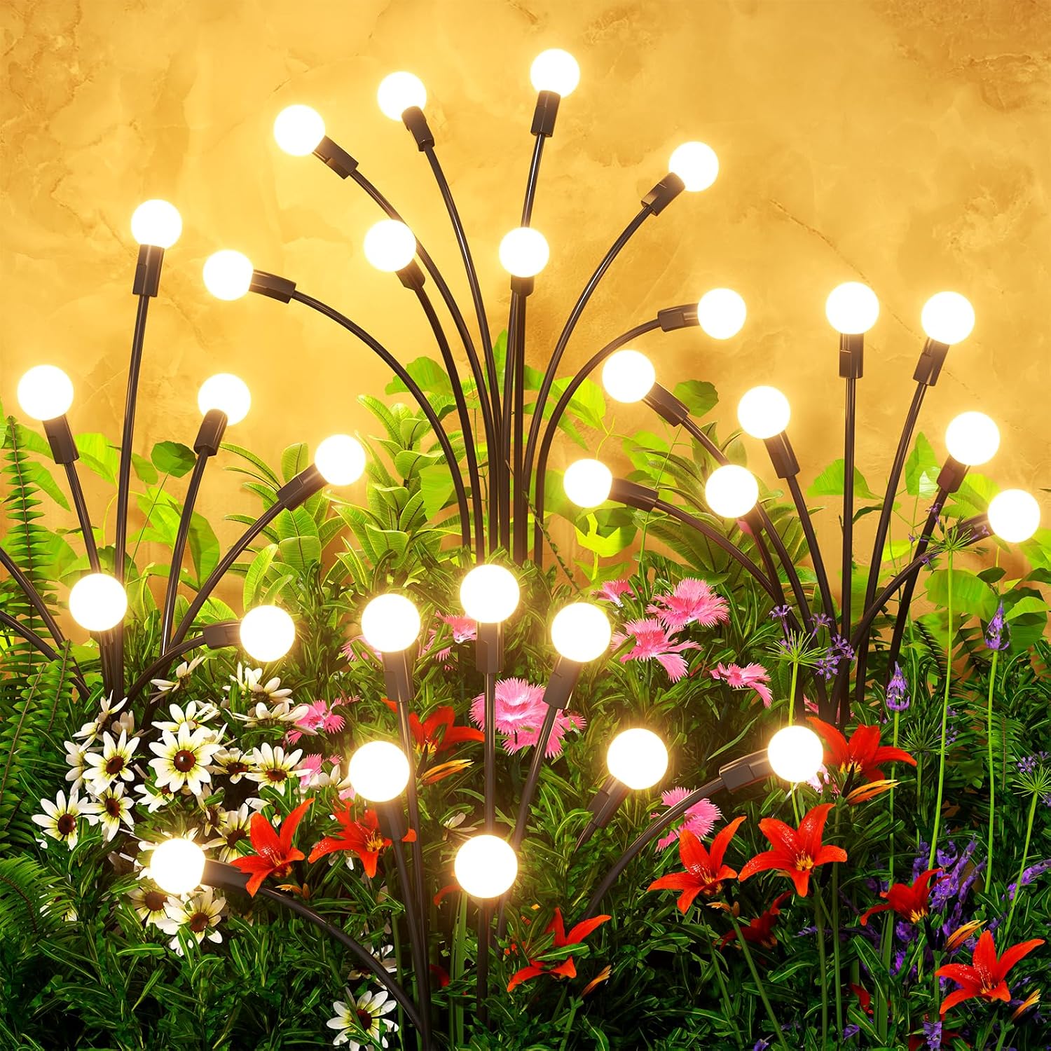Solar Lights Outdoor(1 Pack,8 LEDs),Solar Lights Outdoor Waterproof for Garden Decor,4 Modes Firefly Light for Outdoor Decor,Big Bulb High Lumens Patio Decor,Sway by Wind,Gardening Gifts for Women