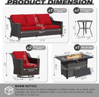 Joyside Wicker Patio Furniture Sets, 5 Pieces Upgraded Large Size Outdoor Furniture with Swivel Rocking Patio Chairs, 3-Seat Sofa, Fire Table, Coffee Table, Thick Cushions, Wide Armrest, Red