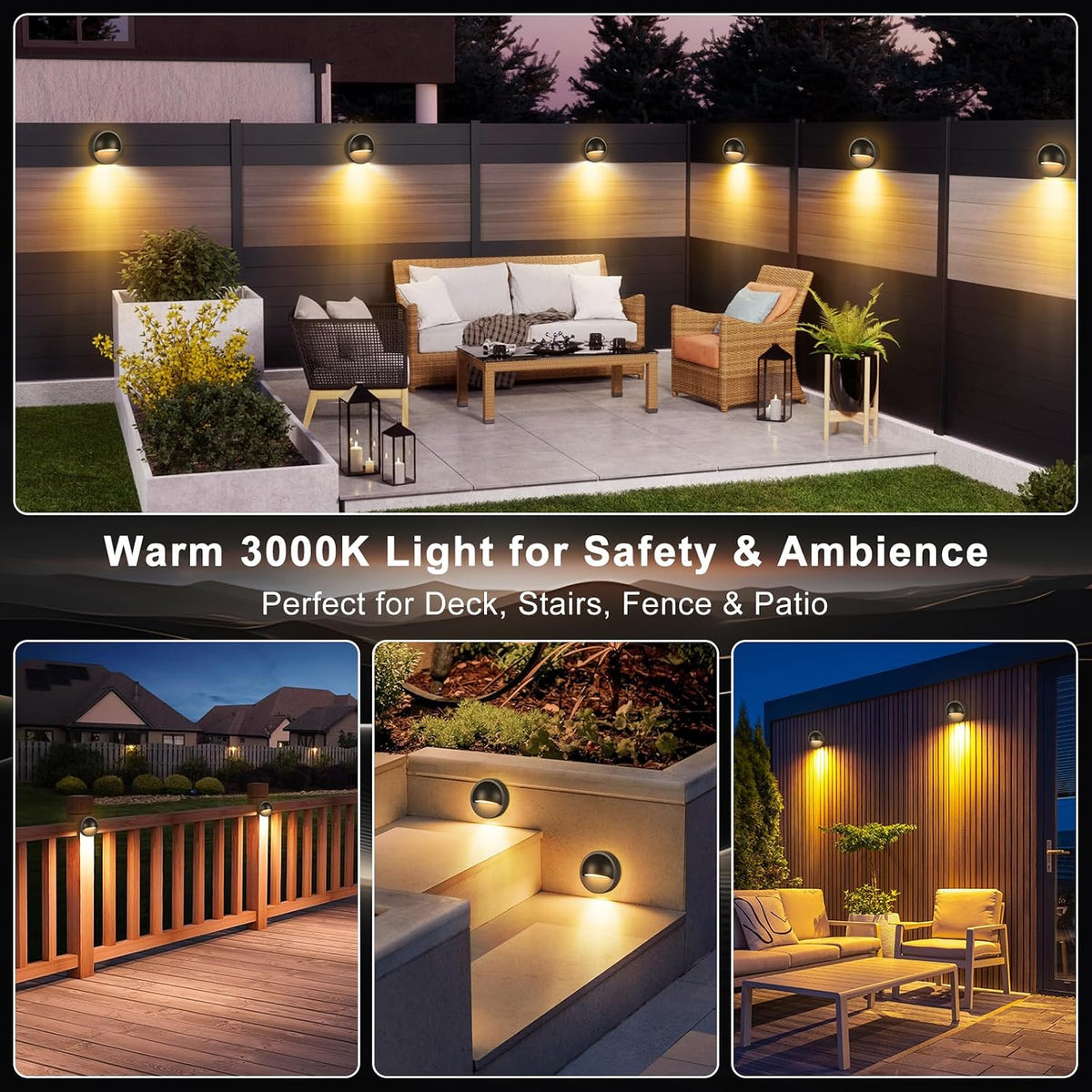 low voltage led deck lights kit with plug-in, front angle view