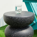 Glitzhome Outdoor Side Table, 18" H Decorative Garden Stool MGO Faux Terrazzo End Table, Heavy Duty Indoor Outdoor Round Planter Stand for Living Room Bedroom Patio Deck Poolside,Black
