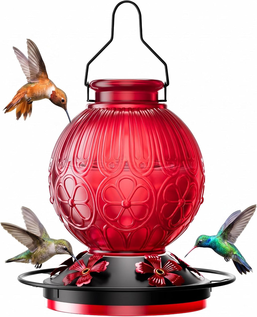 26Oz Hummingbird Feeder for Outdoors, Vintage Glass Bird Feeder with Perch, Durable & Easy to Clean, Hanging Nectar Feeder for Garden, Yard, Deck – Gift for Bird Lovers (Red)