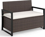 Tangkula 40 Gallon Outdoor Bench with Storage, Patio Wicker Storage Bench with Cushion, Cover, Metal Frame, Deck Box Seat for Backyard, Poolside, Balcony, Garden