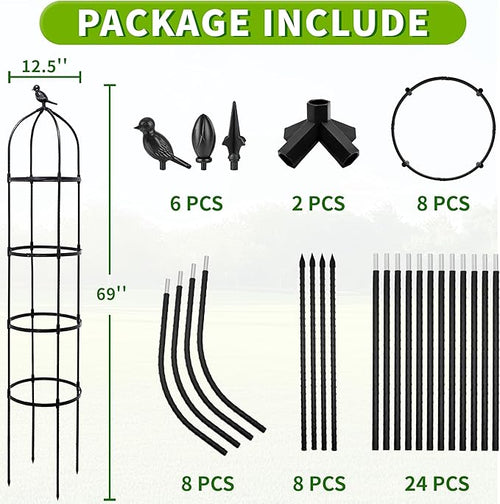 2-Pack 6FT Garden Obelisk Trellis for Climbing Plants,Adjustable 4-Tier Metal Plant Support,Rustproof Outdoor Plant Tower with 3 Decorative Tops for Roses,Tomatoes,Clematis & Vines,Black