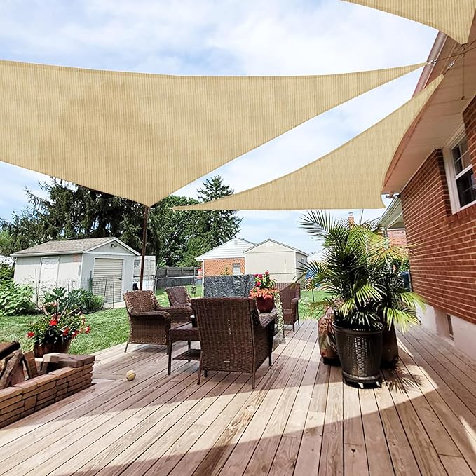 Patio Paradise 20' x 20' x 20' Sun Shade Sail Triangle Canopy Shade Cloth Fabric Sunlight Block Patio Pergola Cover HDPE Deck Awning for Outdoor Backyard Roof Shading, Sand