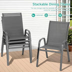 Patio Chairs Set of 6, All Weather Breathable Stackable Outdoor Dining Chairs with High Back and Wide Seat, Easily Set Up Outdoor Chairs Set of 6 with Metal Frame for Backyard Garden Pool, Grey