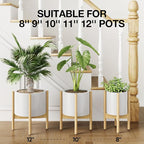 MUDEELA Plant Stand for Indoor Plants: Adjustable Width Fits 8-12 Inch Pots - Mid-century Modern Bamboo Plant Stand - 14.5 Inch Single Tier Small Floor Plant Holder, Natural, 2 Pack (Without Pot)