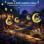 Lewondr 2Pcs Ramadan Solar Lights, Ramadan Decorations Outdoor, Metal Yard Signs LED Eid Decorations Mubarak Star Moon Castle, Waterproof Solar Garden Stakes Lights for Walkway Lawn Patio