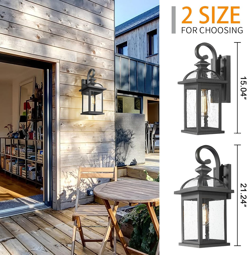 Darkaway Dusk to Dawn Outdoor Lights Fixture Wall Mount,Large 22inch Exterior Wall Light with Seeded Glass Waterproof Black Outside Wall Sconce for House Porch Hallway Garage