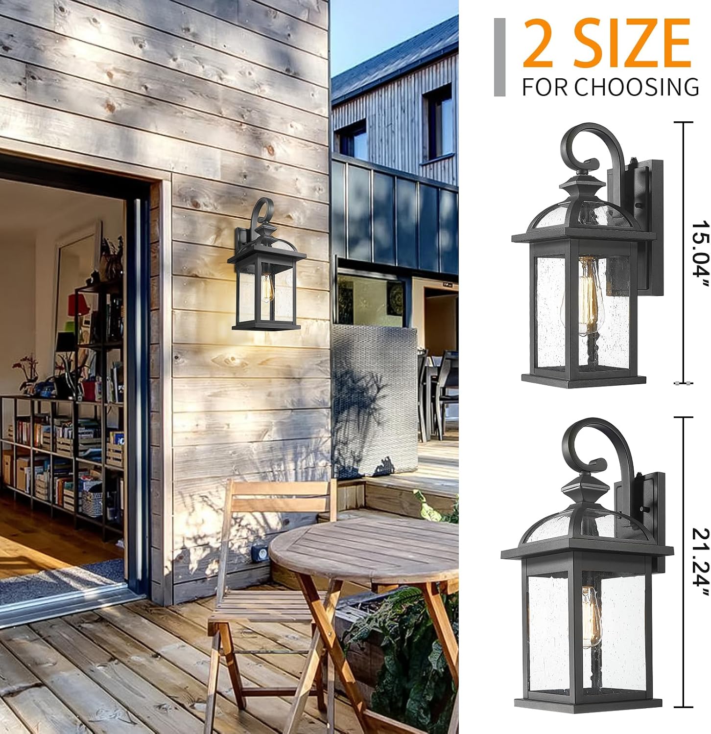 Darkaway Dusk to Dawn Outdoor Lights Fixture Wall Mount,Large 22inch Exterior Wall Light with Seeded Glass Waterproof Black Outside Wall Sconce for House Porch Hallway Garage