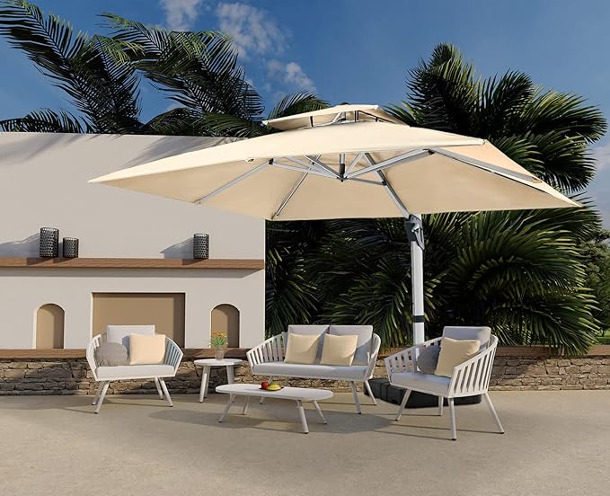 ABCCANOPY Patio Umbrella Cantilever Double Top Outdoor Offset Umbrella with 360° Rotation