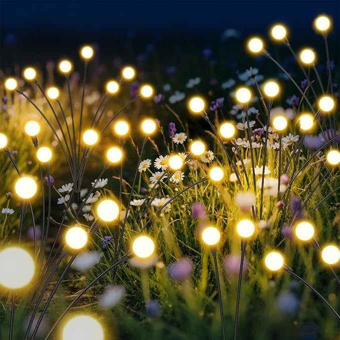 Solar Lights Outdoor-4Pack 32LEDs Solar Garden Firefly Lights Outside,Solar Powered Light Outdoor and Garden Decorative IP65 Waterproof,Yard Patio Pathway Decor,Gardening Gifts for Women,Warm White