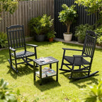 3 Piece Outdoor Rocking Bistro Set, Rocking Chairs Outdoor Furniture, Resin Waterproof Sun-Proof Patio Furniture Set for Garden, Pool, Backyard（3, Black）