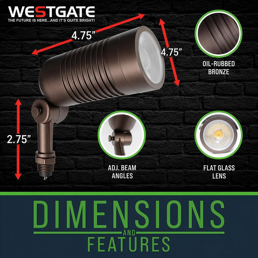Outdoor Landscape Spotlights – 3000K/4000K/5000K Color Changing Options in Aluminum Housing – 120 Voltage Integrated LED Outdoor Spot Light for Yard, Lawn, Garden Walkways and Pathways (8W, Bronze)