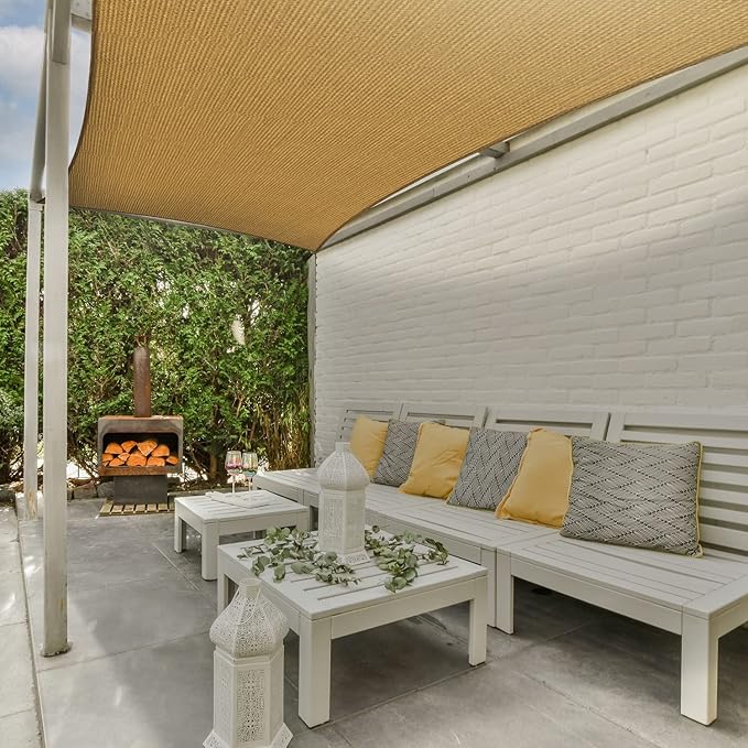 AsterOutdoor Sun Shade Sail Rectangle 10' x 10' UV Block Canopy for Patio Backyard Lawn Garden Outdoor Activities, Sand