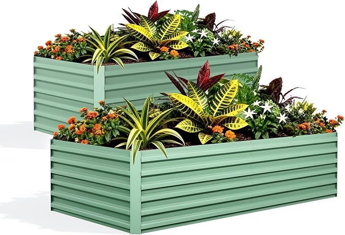 GarveeLife 2pcs 8x4x2 ft Galvanized Raised Garden Bed, 24" Tall Metal Planter Box for Flowers Vegetables, Rust-Resistant Raised Garden Beds for Gardening, Easy Assembly Outdoor Garden Box & Planters