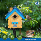 SISTERBIRD Birdhouses for Outdoors, Blue Hanging Wren House, Warming Gifts | Premium Wooden Bird Houses for Outside, Classic Cabin Design Wooden Bird House Red-Breasted Nuthatch Wren Chickadee