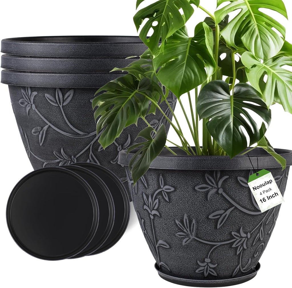 nooulap 4 pack 16 inch large plant pot shown in use