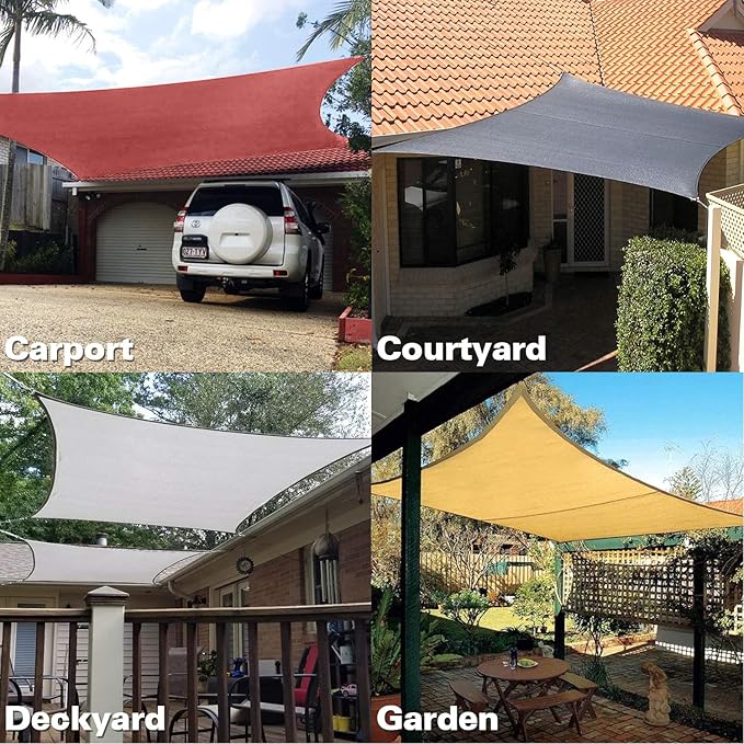 KANAGAWA Sun Shade Sail 12'x16' Gray Rectangle UV Block Canopy Awning Shelter Fabric Cloth Screen for Outdoor Patio Garden Backyard Activities