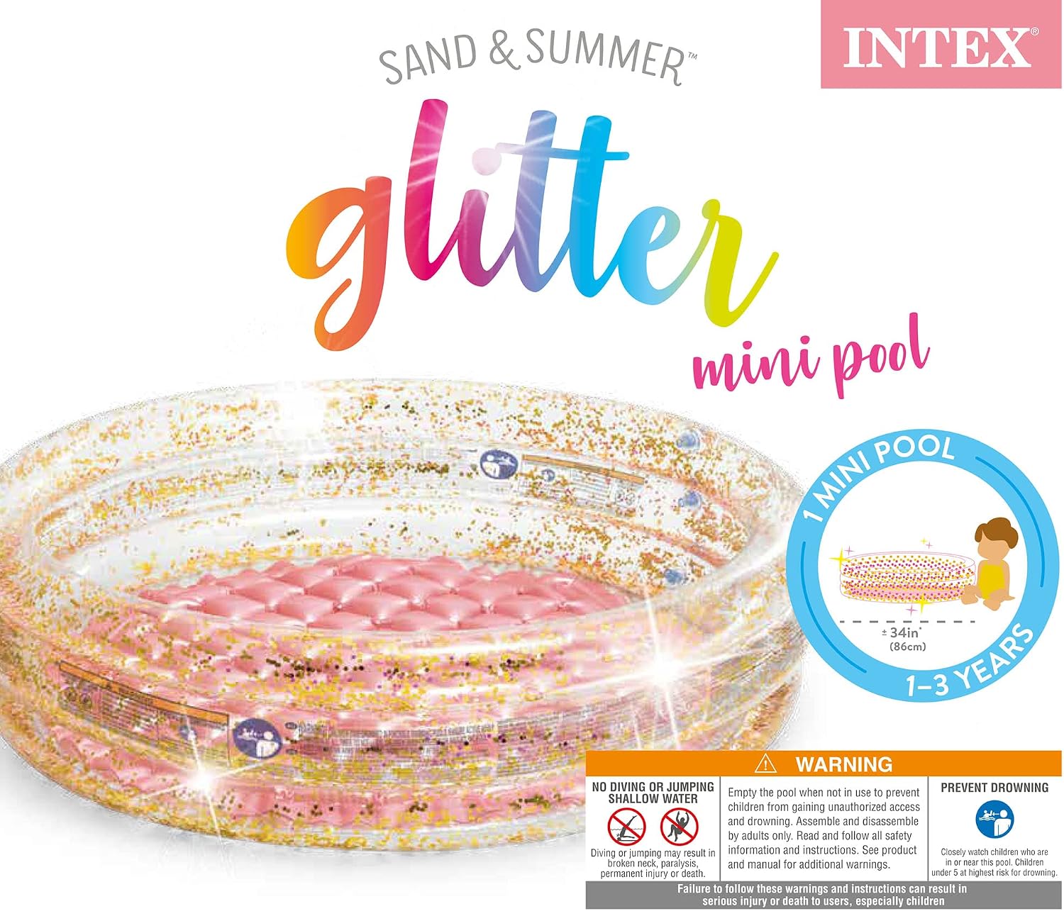 Intex Glitter Mini Pool, Inflatable Kids Pool, for Ages 1-3, Multicolor