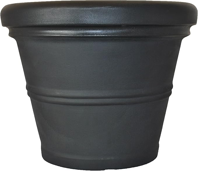 Tusco Products RR155BK Classic Rolled Rim Garden Planter, 15.5", Black
