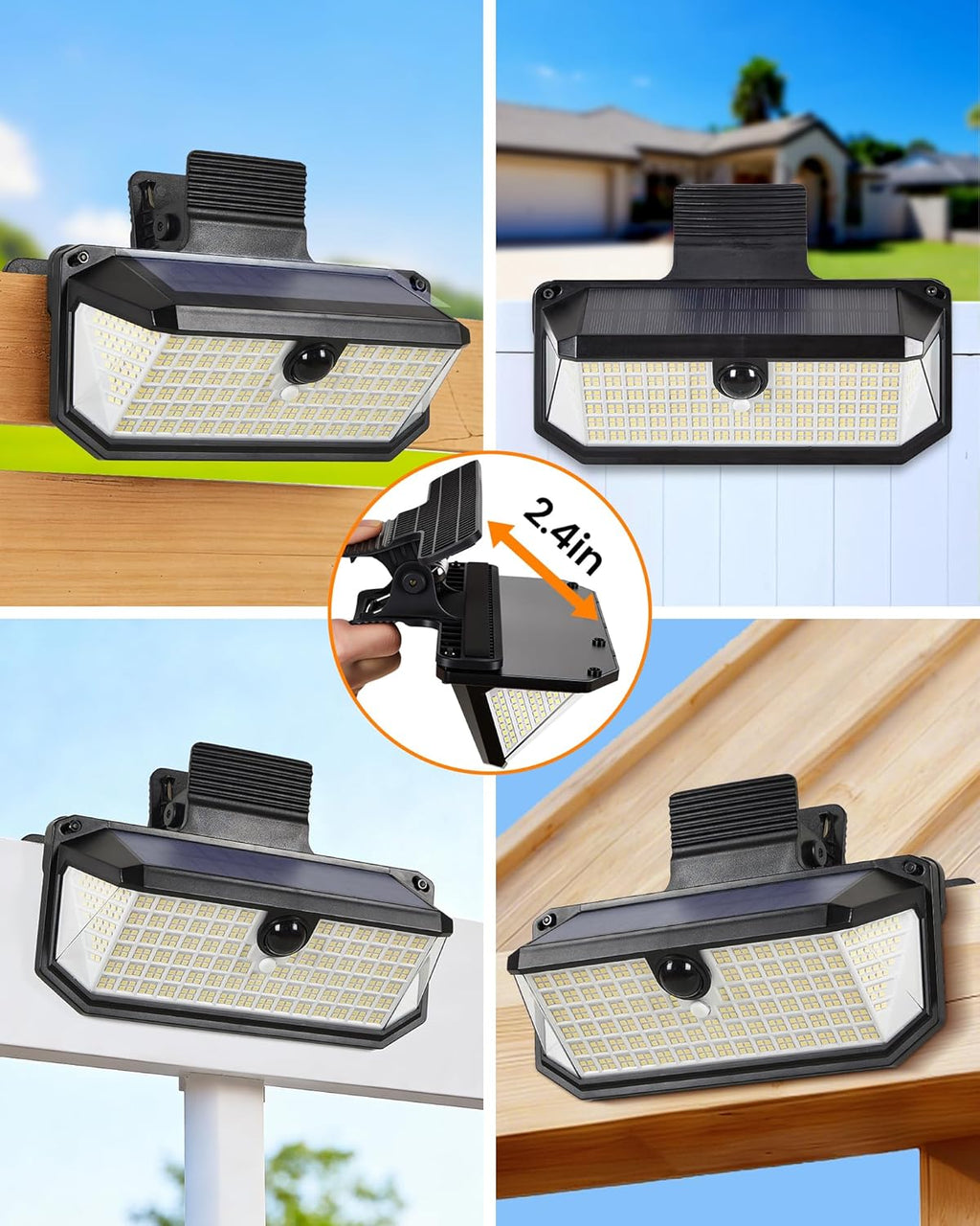 LUHLEE 416 LEDs Clip On Solar Lights Outdoor, 1500LM & 300° Angle Bright Motion Sensor Outdoor Lights with 3 Lighting Mode, IP65 Waterproof Solar Security Light for Fence, Patio, Backyard, Gutter (2)