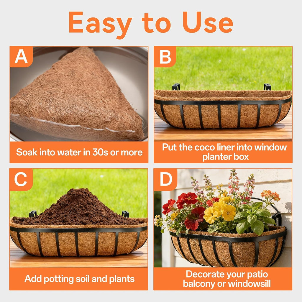 Halatool 30" Coco Liners for Planters, 3Pcs Coconut Liners for Window Boxes | 100% Natural Coconut Fiber, Replacement Liner for Wall & Railing Planters, Fence & Balcony, Breathable & Eco-Friendly
