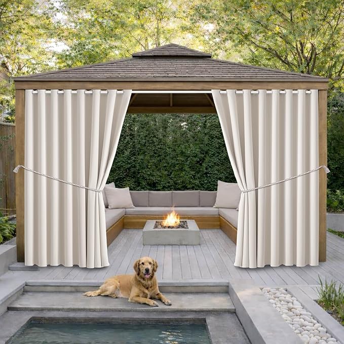 Waterproof Outdoor Curtain W105 x L108 - Grommet Top Sunlight Blocking Window Treatment Drapes Blackout Curtains for Home Bedroom Living Room Outdoor Patio Porch Pergola Cabana Gazebo, 2 Panels