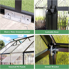amerlife 6x12 ft walk-in polycarbonate greenhouse with 2, side view