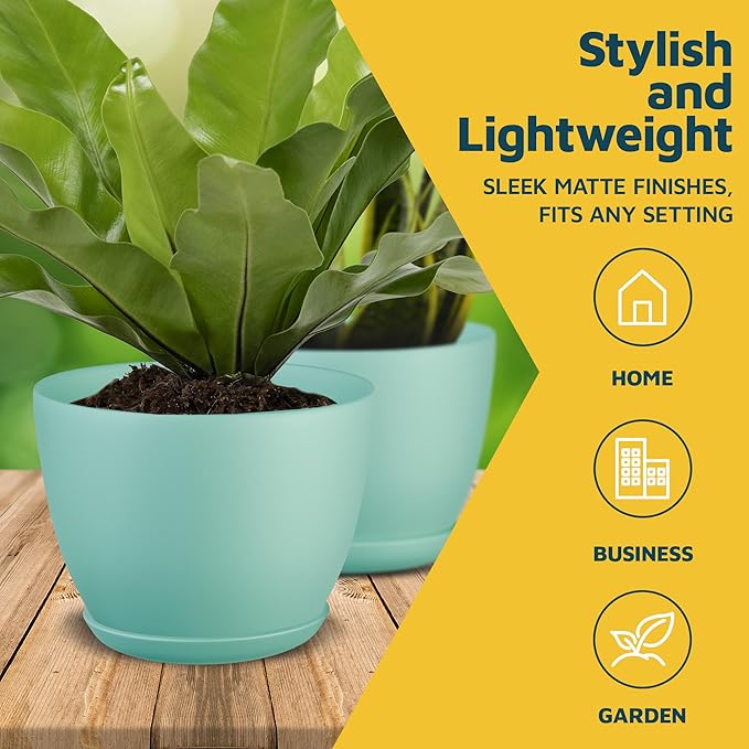 Planter Pots with Drainage Holes - Lightweight, Durable, and Space-Saving Pots for Indoor and Outdoor - Versatile Functionality, Simple Modern Design, Set of 10 Plastic Planter Pots - Aqua