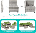 16-Piece Outdoor Patio Furniture Set with Rocking Swivel Chair, PE Wicker Rattan Sectional Sofa Patio Conversation Set with 55,000 BTU Fire Pit Table & Coffee Table, LAvocado Green