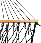 Castaway Living 13 ft. Double Traditional Hand Woven Navy Polyester Rope Hammock with Free Extension Chains, and Tree Hook, for 2 People with a Weight Capacity of 450 lbs.