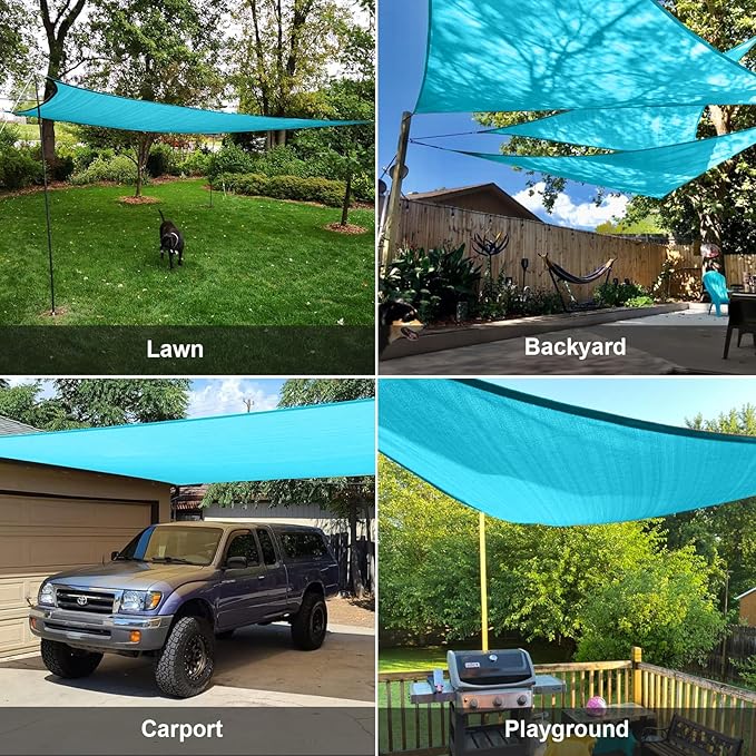 SUNLAX Sun Shade Sail 16' x 16' x 22' Turquoise Blue Right Triangle Canopy Sail Shade Cover UV Block Permeable Sunshade Outdoor for Patio Backyard (We Make Custom Size)